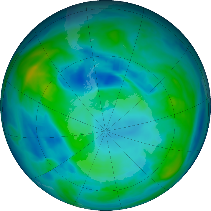 Antarctic ozone map for 15 May 2021